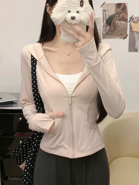 1902 Ice Silk Hooded Sun Protection Clothing for Women Summer Uv Protection Slim Fit Lightweight Quick-Dry Sun Protection Jacket