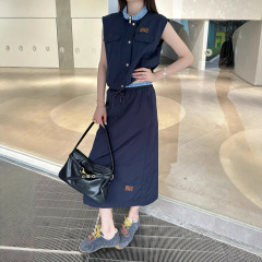 mm Home 25ss 春夏新作チェック柄カラーベストジャケット+スカートスーツレザー刺繍装飾シンプル