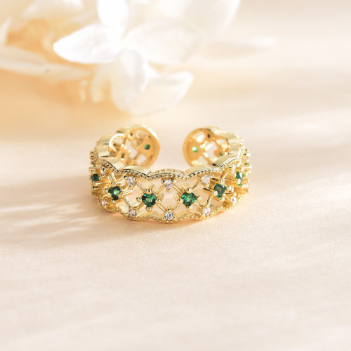 European and American fashion emerald diamond ring tail ring for women simple hollow adjustable opening one-size-fits-all accessories wholesale