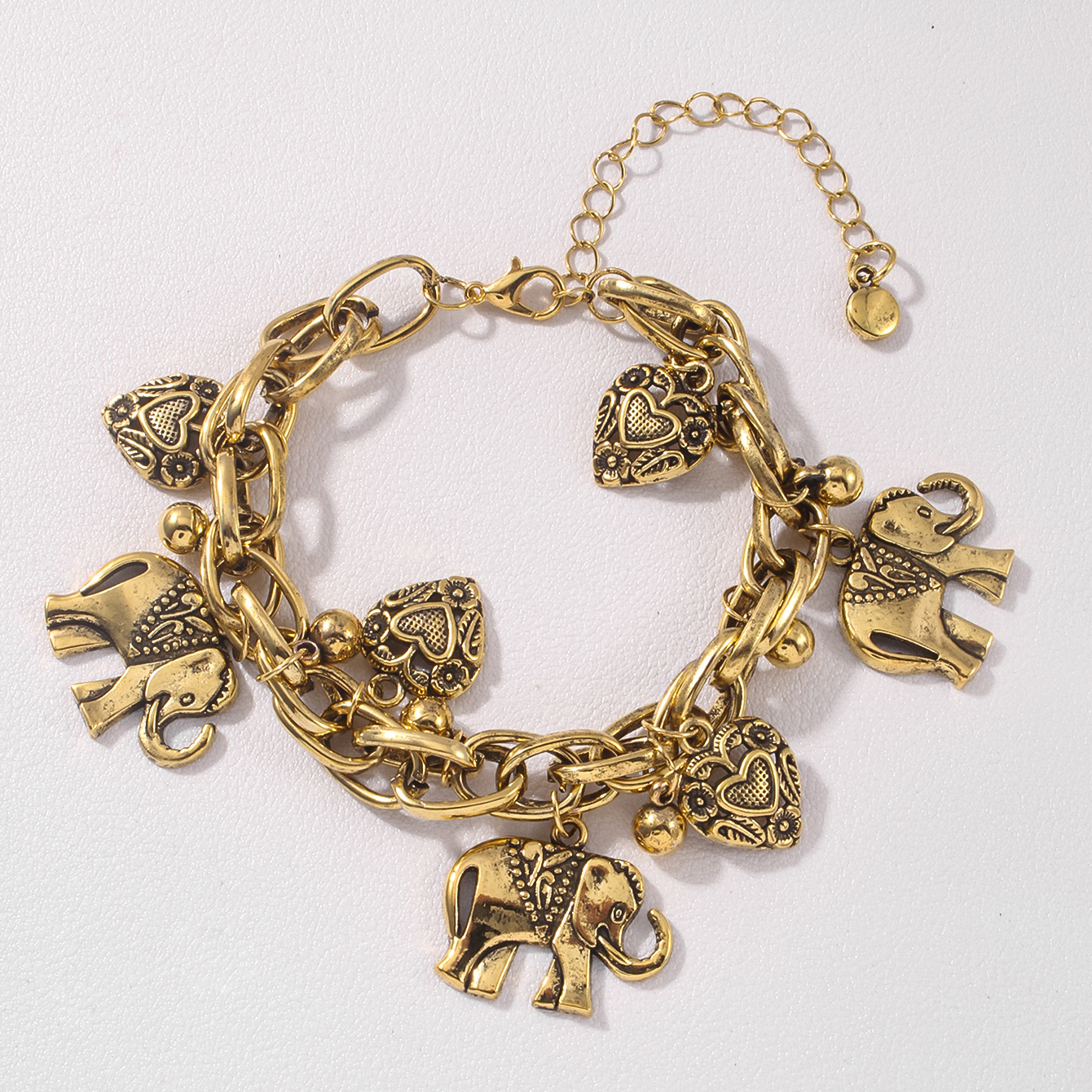 All Seasons Season Retro Heart Shape Elephant Alloy  Chain & Link Bracelets Wholesale