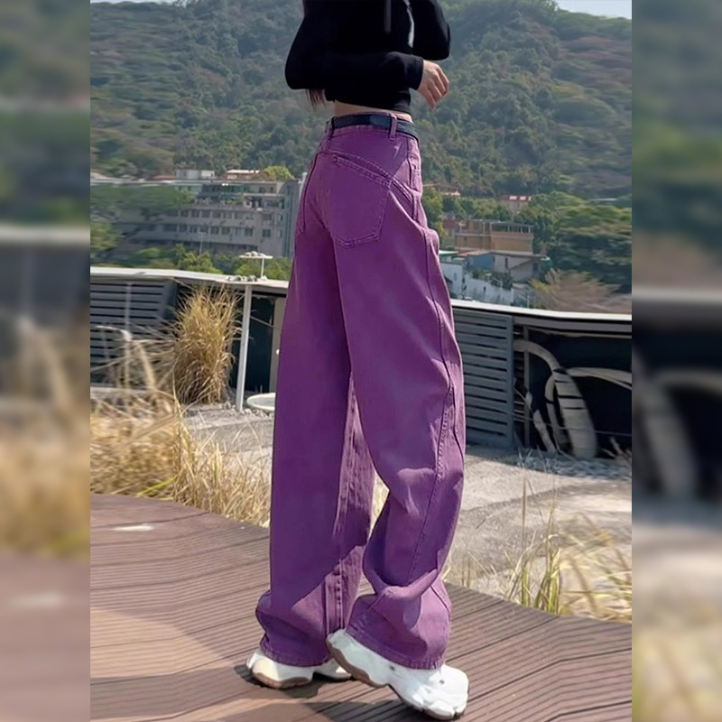 Purple Wide-Leg Jeans for Women, New Spring and Autumn Style, American Retro, Versatile, Plus-Size, Loose Casual Straight Pants