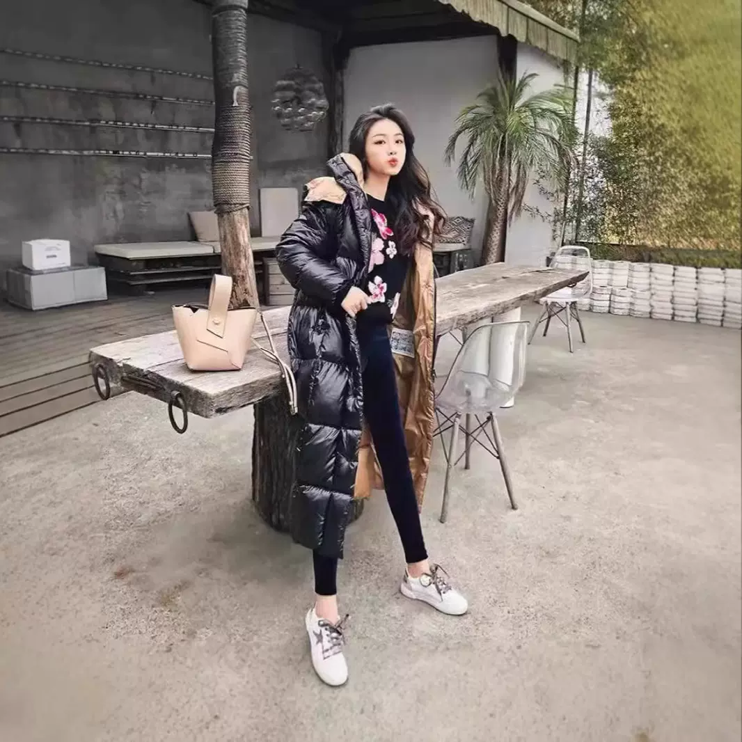雾面玛雅长款羽绒服男女士情侣款maya黑金面包服鹅绒加厚夹克外套