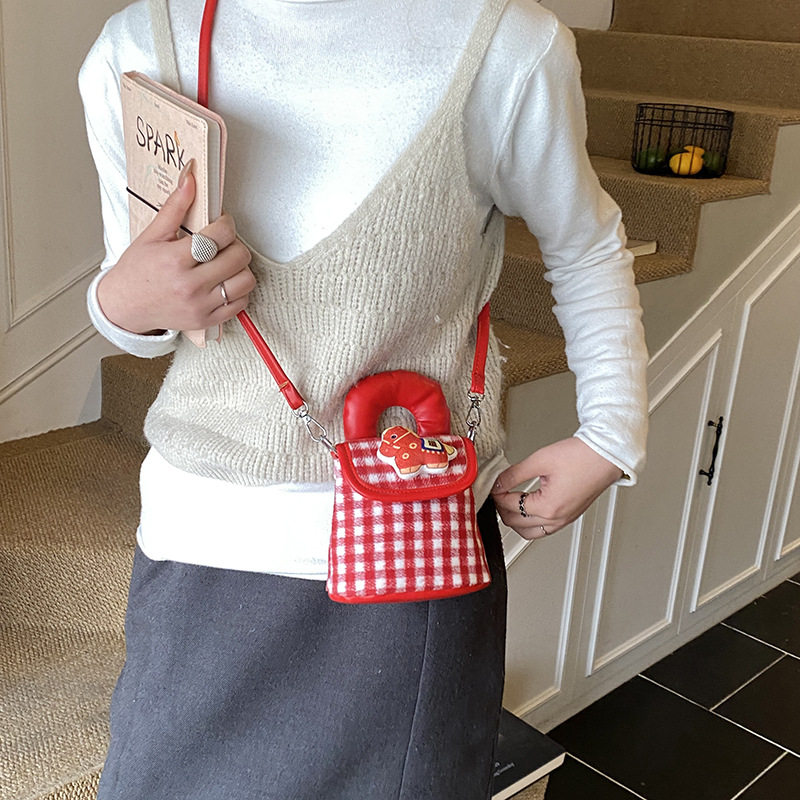 Bolsa de mano de niña a cuadrillas de estilo extranjero, bolsa de hombro de bebé de dibujos animados lindo pony 2026 nuevo bolso de accesorios para niños