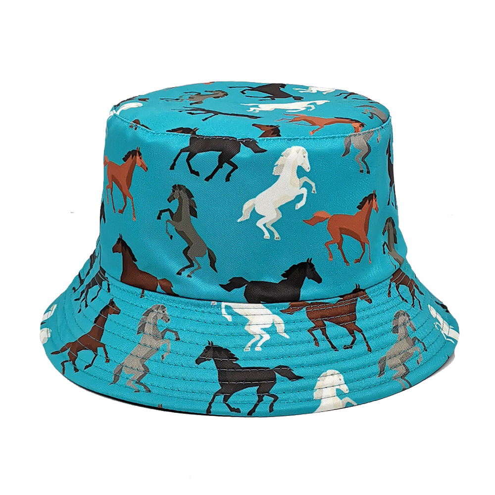 Horse Pattern All Seasons Season Unisex Retro Horse Printing Wide Eaves Bucket Hat