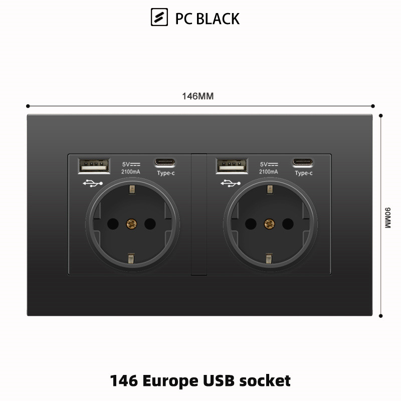 86型欧规德式USB插座面板 德标Typec+USB插座欧标16A面板