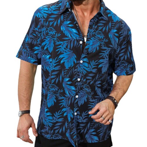 Seasonal New Print Shirt for Men, Casual Short-Sleeve Top with 3D Print, Versatile and Trendy