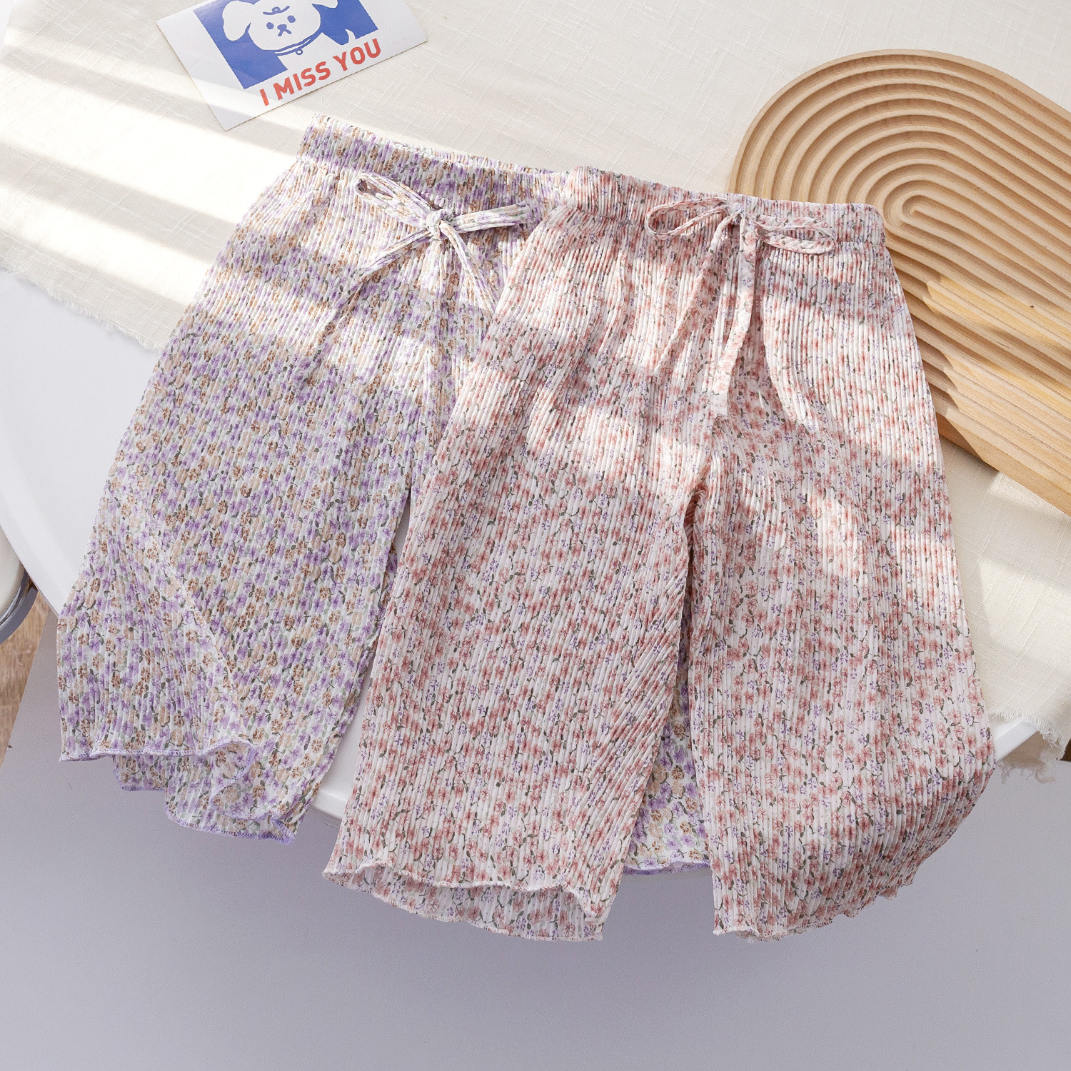Girls' spring and summer Korean style floral casual pants fashionable lace wide-leg pants baby summer air conditioning pants new mosquito-resistant pants