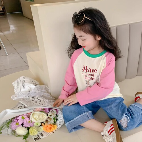 Children's Long-Sleeve T-Shirt Spring and Autumn 2024 New Fashion Pure Cotton T-Shirt for Kids Spring Top Baby Base Shirt Spring Outfit