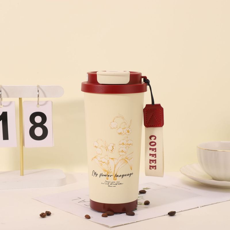 网红ins风铃兰花咖啡杯带提绳316不锈钢保温杯外出便携双饮水杯|undefined