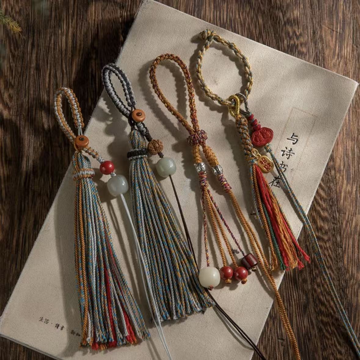 New Chinese Style Mobile Phone Chain Pendant for Women Hand-Woven Xizang Tassel Car Keychain Finished Lanyard Accessories