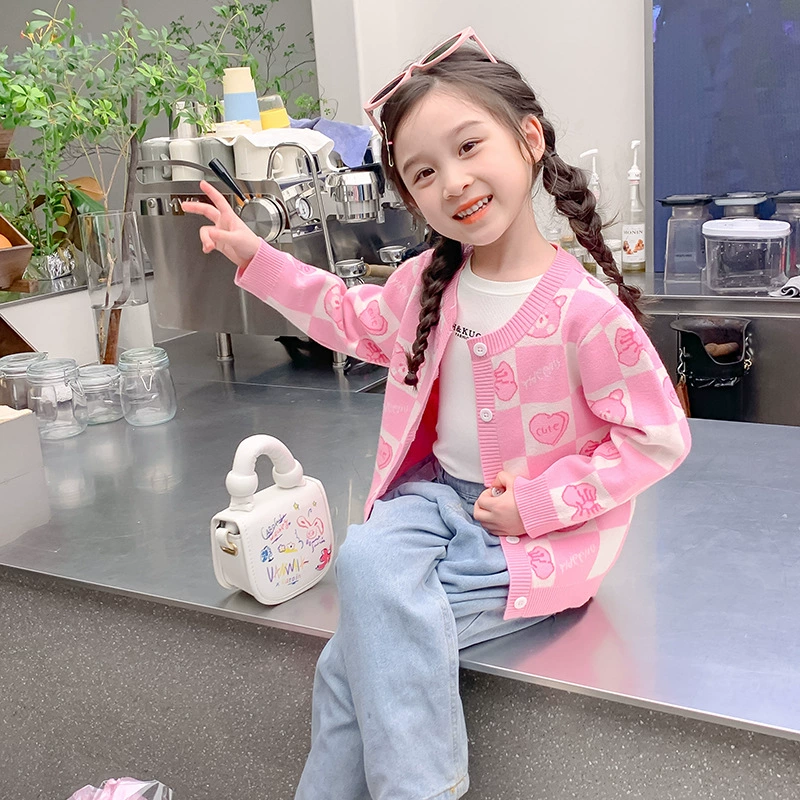 Весна и осень Новое поступление кардиган на флисовой подкладке Вязаный Кардиган для девочек Новое поступление Стильный детский ретро в Корейском стиле