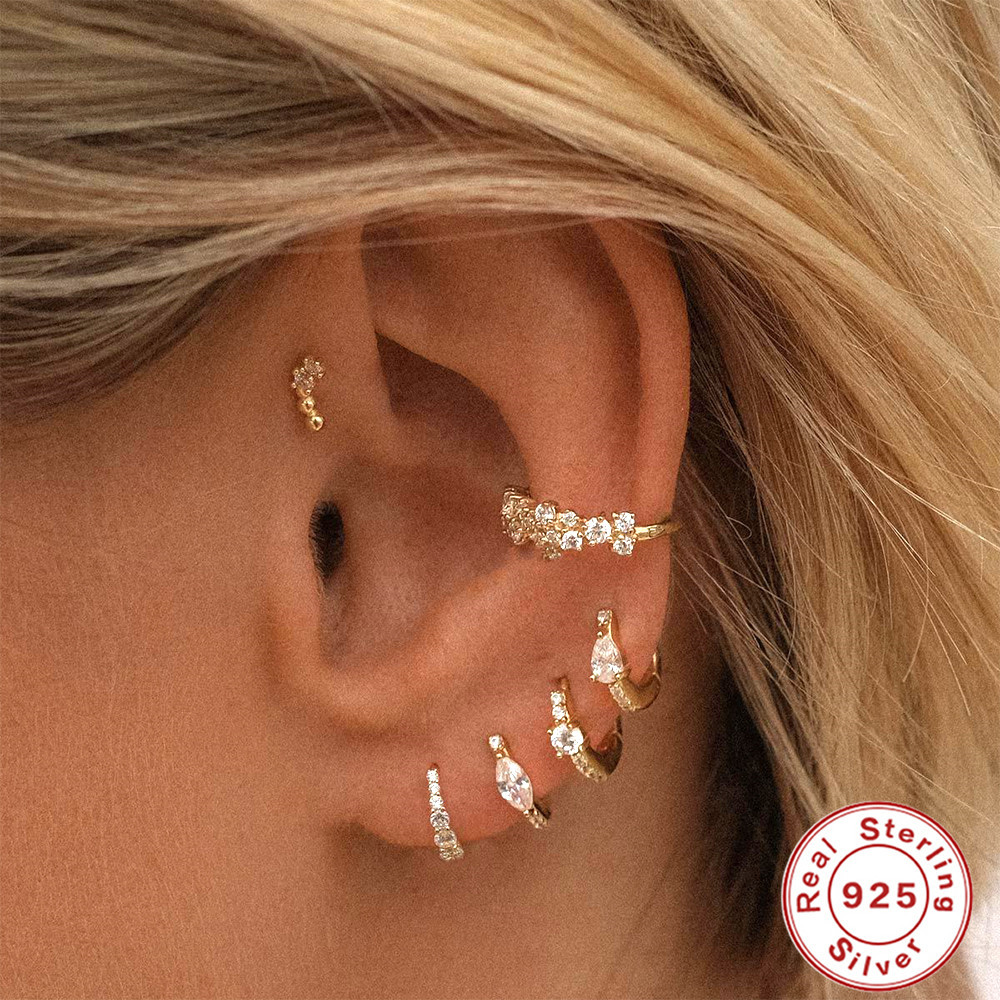 Nueva moda transfronteriza Venta caliente ins estilo s925 plata esterlina simple clásico todo partido diamante oído anillo oído hebilla pendientes para las mujeres