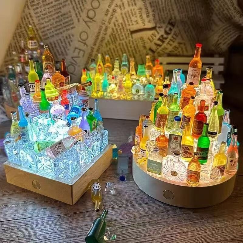 Trendy DIY Mini Wine Bottle Night Light Display Set Complete Material Kit, Mini Handmade Accessories, Miniature Food Toy Decorations