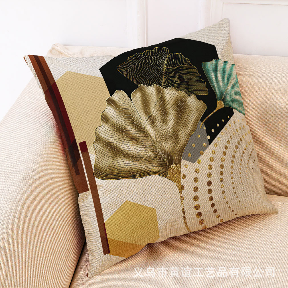 亚马逊 eBay 跨境热卖艺术银杏叶棉麻抱枕套汽车靠垫亚麻沙发抱枕
