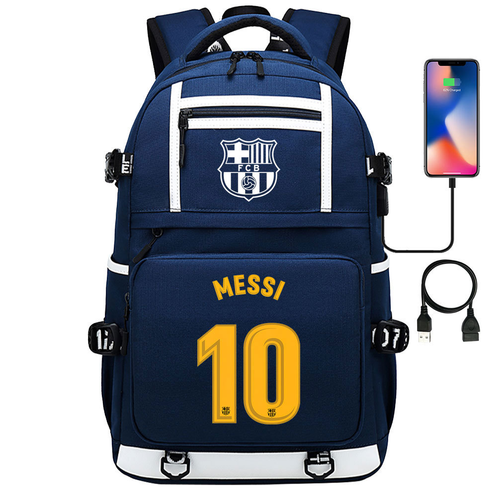 新款运动足球球星印花USB青少年学生书包男女休闲旅行双肩背包