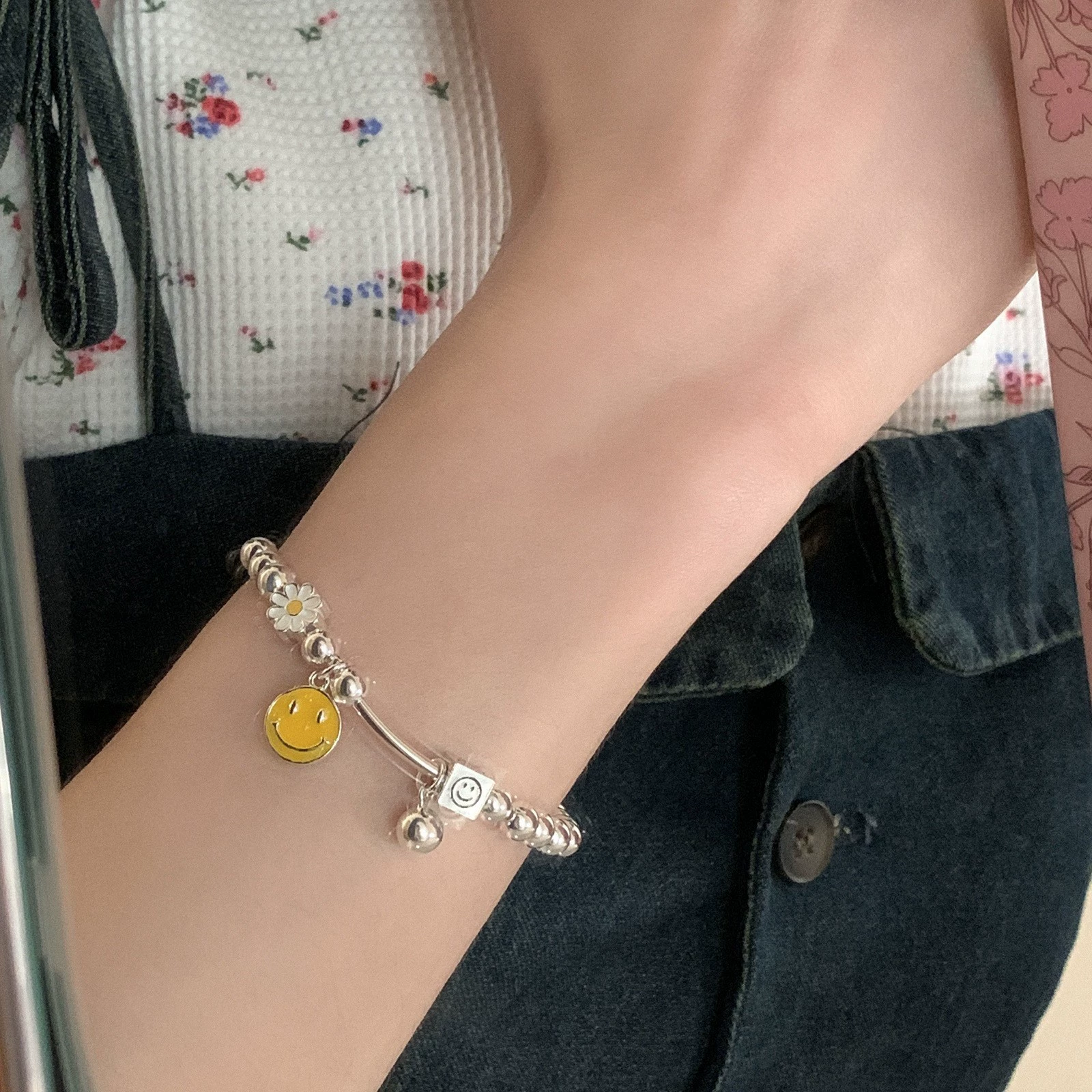 Silver 925 Pearl Bracelet, Minimal Beaded Design, Adjustable 12 cm