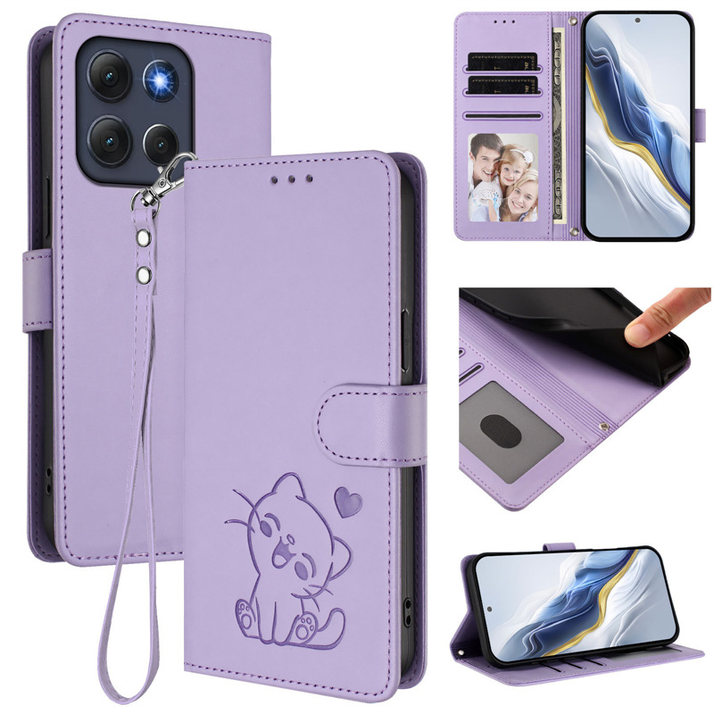 Cross-Border Applicable Moto G86 Power Mobile Phone Leather Case G56 Heart Cat Flip Card G15 Embossed Protective Case