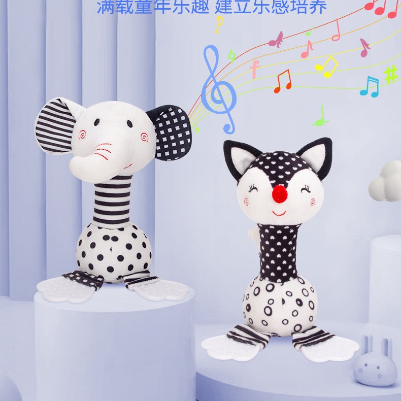 Baby teether hand rattle 0-1 years old baby early education toys black and white hand-held baby rattle