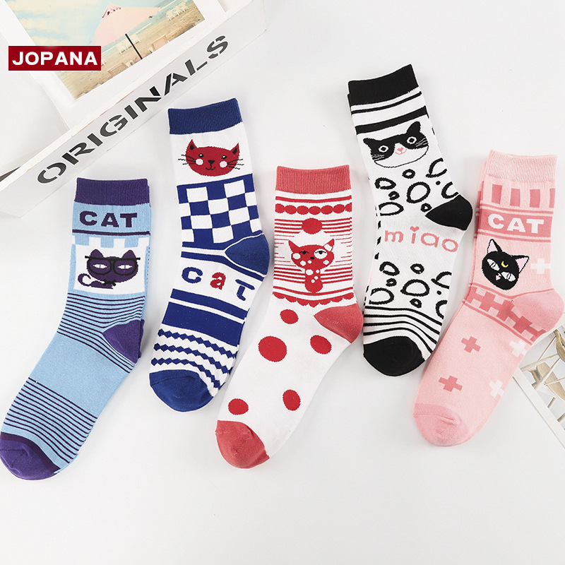 Spring and Autumn Women's Soft Cotton Mid-Calf Cartoon Socks Korean Style College Style Versatile Women's Socks Wholesale by Manufacturer