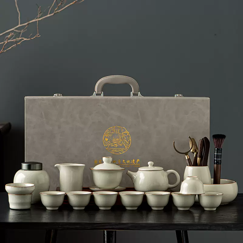 茶具套装全套家用汝窑功夫茶具可养开片高档礼盒装茶具礼品送领导