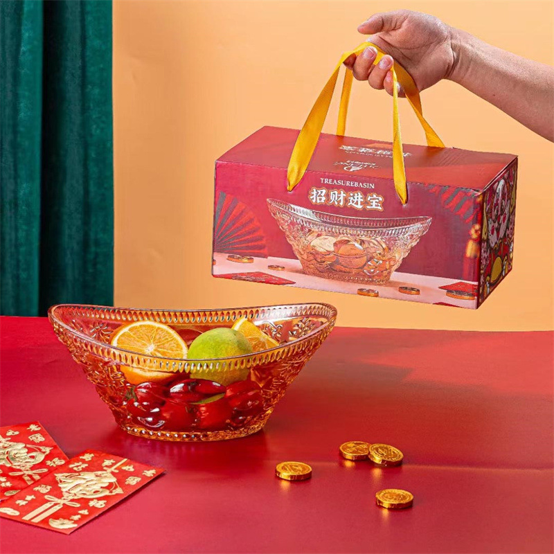 Tipo de lingote de vidrio festivo plato de fruta caja de regalo hogar sala de estar mesa de café regalo de apertura de fruta al por mayor plato de aperitivos dulces