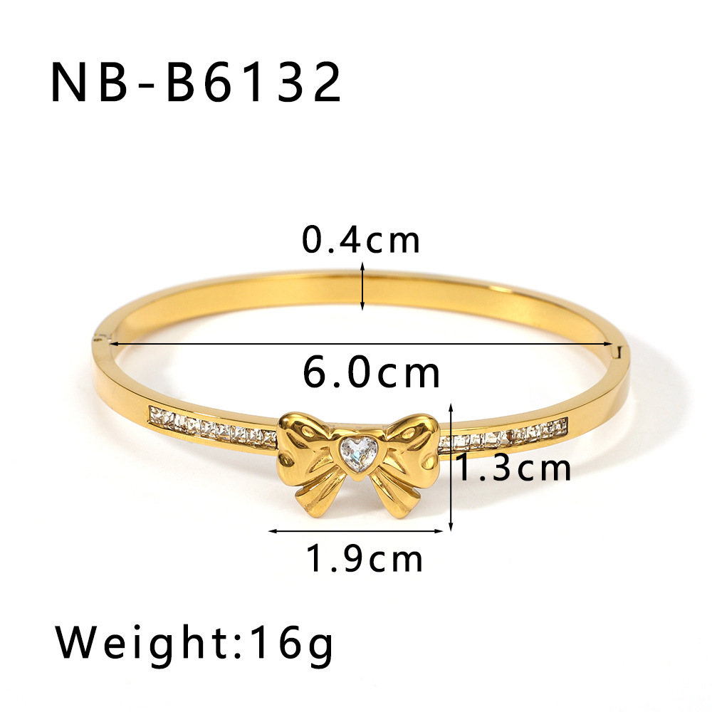 304 Stainless Steel Material Elegant Classic Style Streetwear Heart Shape Bow Knot 304 Stainless Steel Bangle In Bulk