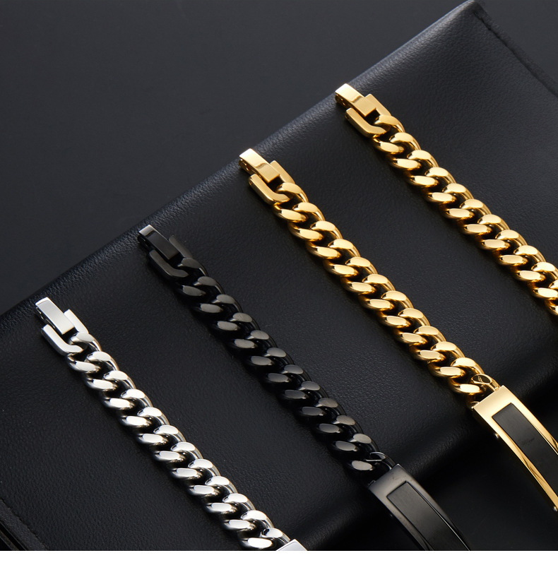All Seasons Season Hip-Hop Customization Laser Engraving Solid Color 304 Stainless Steel Plating Men's Bracelets Men's Chain Bracelets