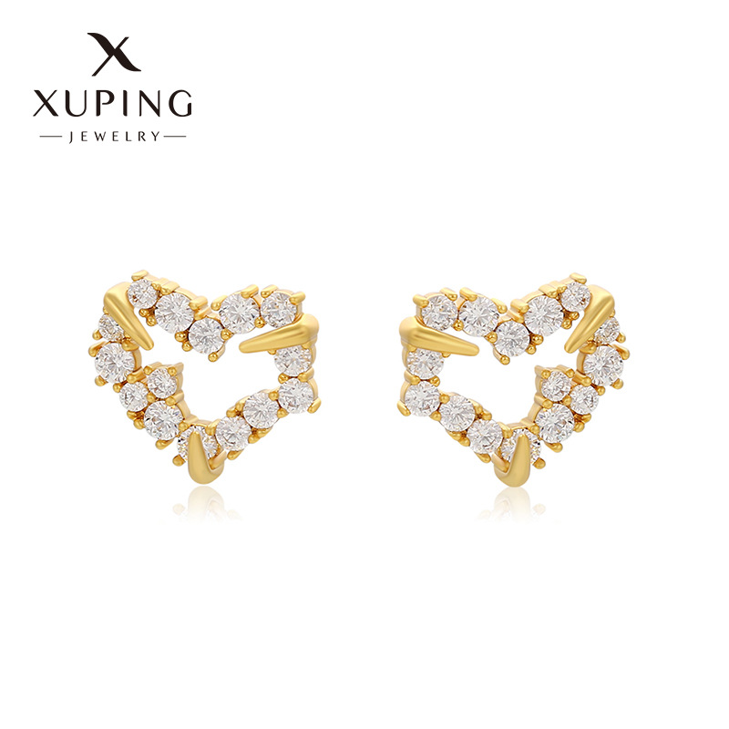 Joyas Xuping aleación de cobre joyas artificiales gemas en forma de corazón pernos de orejas de nicho femenino ligero lujo pendientes de amor en stock