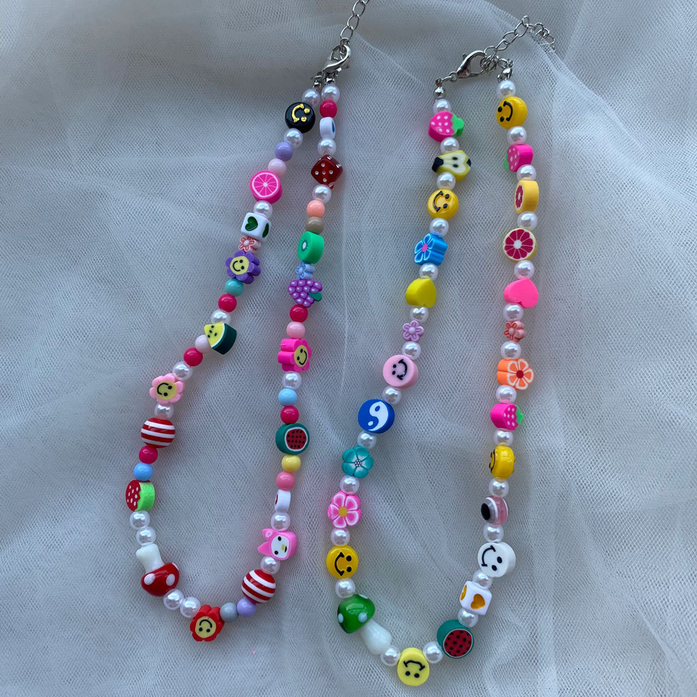 38g Weight Necklace Classification 1 Piece Quantity 1 Piece Simple Style Smile Face Pearl Soft Clay Beaded Women's Necklace