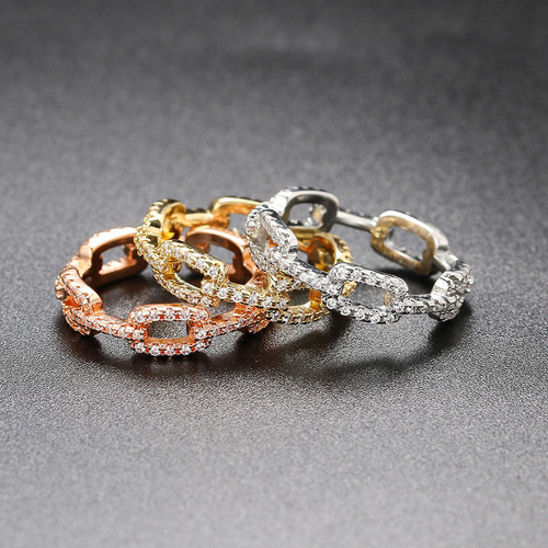 European and American popular chain rings hip-hop full circle zircon gold-plated ring for women ins style cross-border hand jewelry wholesale