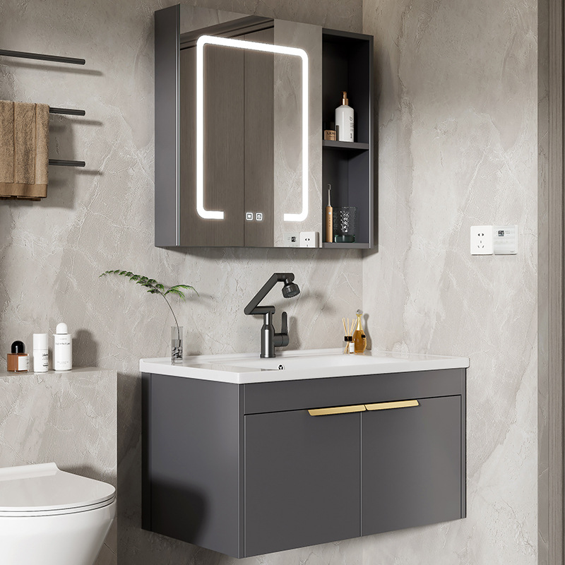 Moderno espacio simple gabinete de baño de aluminio lavabo combinado lavabo cerámico lavabo lavabo lavabo