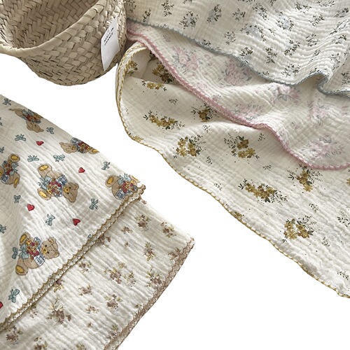 Ins Korea Style Double Layer Gauze Cover Blanket 100% Cotton Gauze Children's Blanket Kindergarten Nap Blanket Stroller Blanket