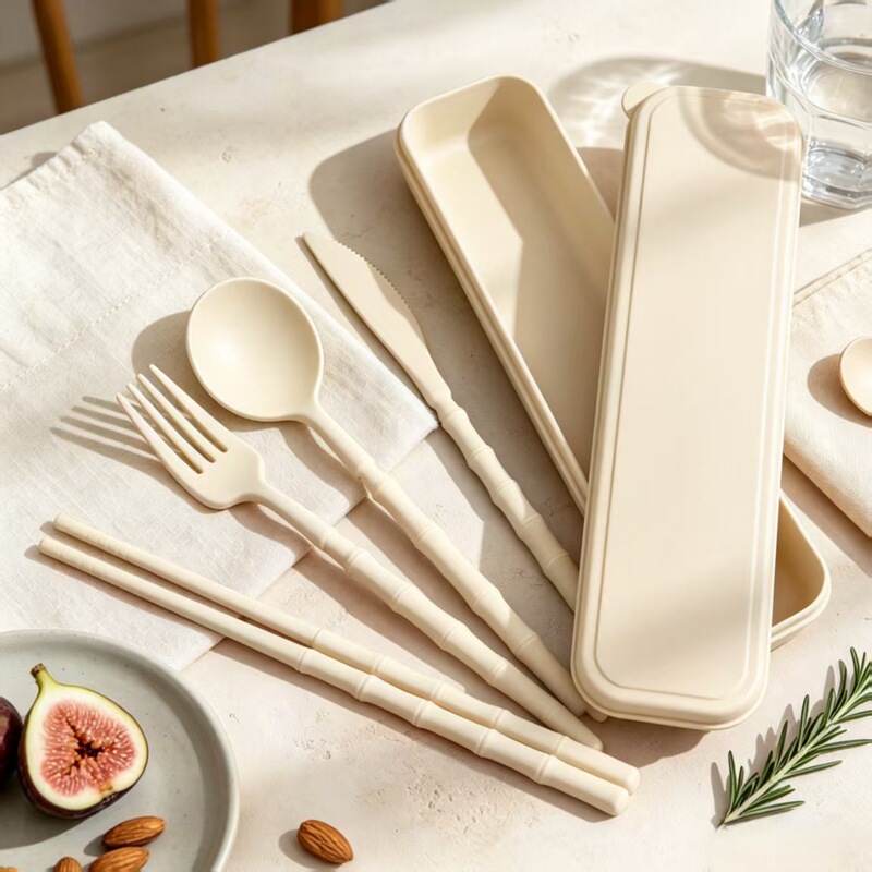 Cross-Border Knife, Fork, Spoon, and Chopsticks Four-Piece Cutlery Set for Home and Outdoor Camping, Portable and Reusable Plastic Tableware