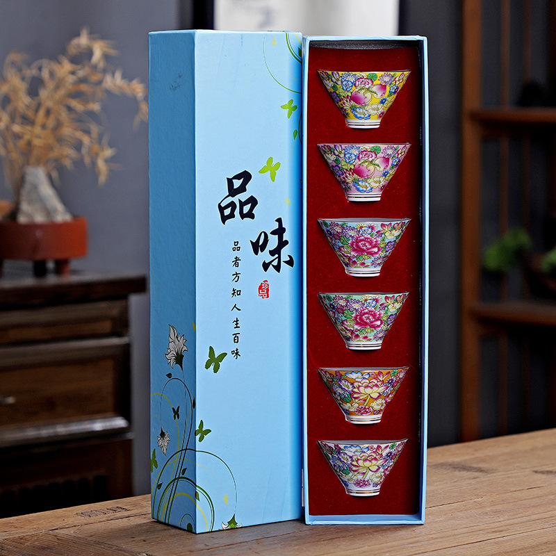 Ceramic Gift Tea Set Gift Box Enamel Color Large Tea Bowl Tea Cup Master Cup Single Cup Kung Fu Tea Set Tea Tasting Cup