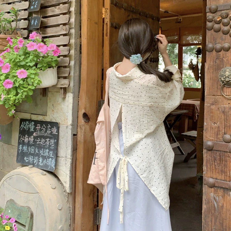 Женская рубашка с защитой от солнца на шнуровке с разрезом сзади, весенне-летняя блузка из тонкого ледяного шелка, рубашка с кондиционером, куртка, верхний топ