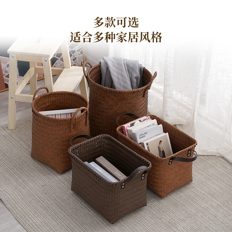 Large American-style Rattan-Imitation Laundry Basket for Home Use, Woven Straw Design, Wall-Mountable Laundry Hamper for Bathroom