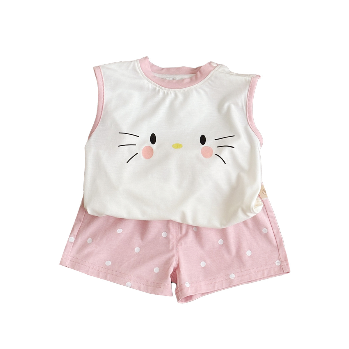 Youhe 2025 verano nueva ropa de bebé femenina fuera chaleco de dibujos animados clase a pantalones cortos manchados traje de dos piezas