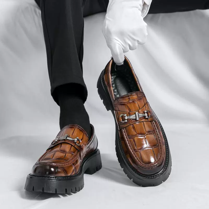 Трансграничная мужская обувь большого размера в английском стиле бизнес низкий повседневный Lefu обувь модная толстая подошва металлическая пуговица ленивая обувь