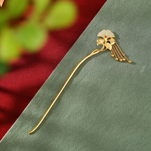 悦宝珠宝S925纯银镀金南红和田玉复古国潮银杏叶流苏发簪盘发银簪