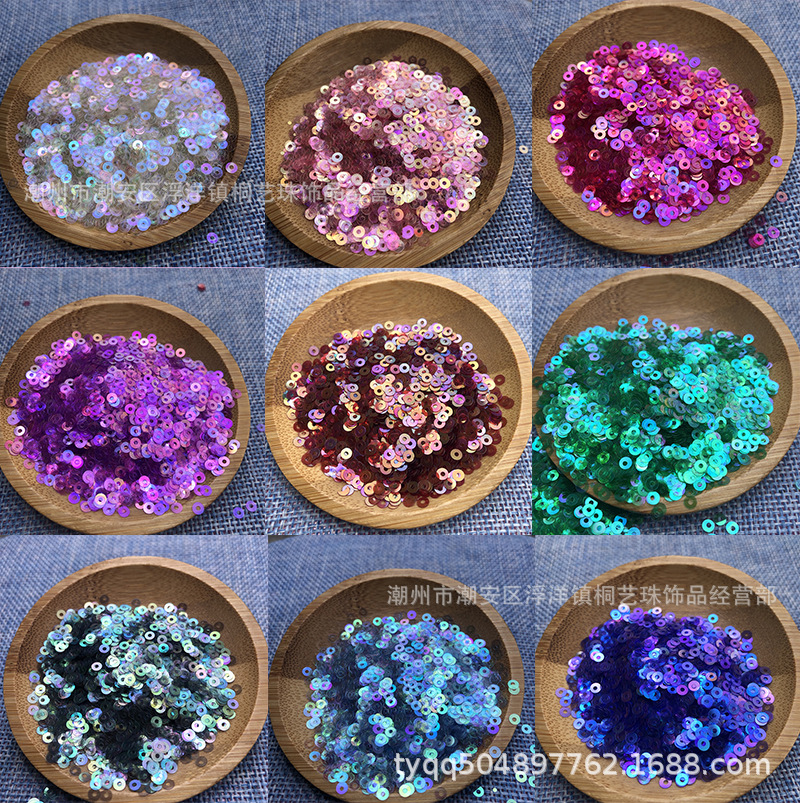 立体绣法式钩针刺绣耐高温PET透明彩亮片3MM/4MM平片手缝DIY材料