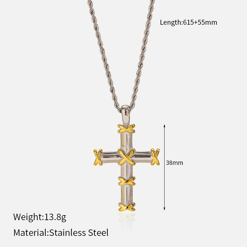 18g Weight Lobster Trigger Clasp Closure Clasp Closure Type 304 Stainless Steel Pendant Material Pendant Necklace Classification 304 Stainless Steel Chain Material box chain, Twisted Rope Chain Chain Type 1 Piece Quantity Casual, Daily Occasion 304 Stainless Steel Material Cross Pattern All Seasons Season Women's Gender Mixed Metal, Plating Design Elegant, Vintage Style Style Wholesale Jewelry Elegant Vintage Style Cross 304 Stainless Steel Mixed Metal Plating Box Chain Twisted Rope Chain Pendant Necklace 2