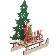 圣诞老人雪橇车木质圣诞字母摆件 办公室书桌圣诞氛围装饰工艺品