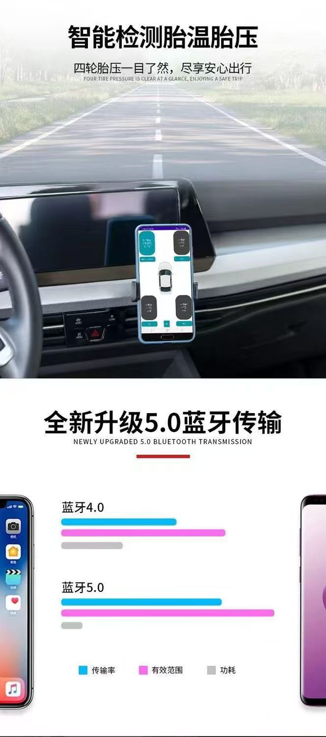 Car Tpms Bluetooth Tire Pressure Monitoring System Mobile Phone Connected Motorcycle Car Tire Pressure Sensor