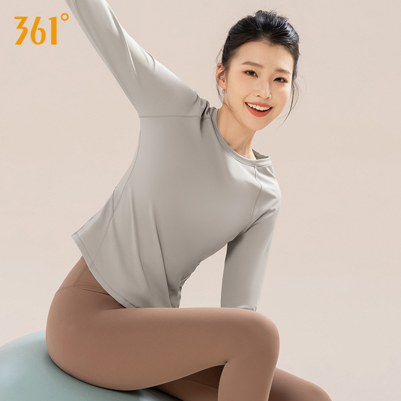 361 요가복 여성 가을과 겨울 2024년 신상품 스포츠 상의 긴팔 티셔츠 겨울 속건복 여성 플러스 벨벳 피트니스복