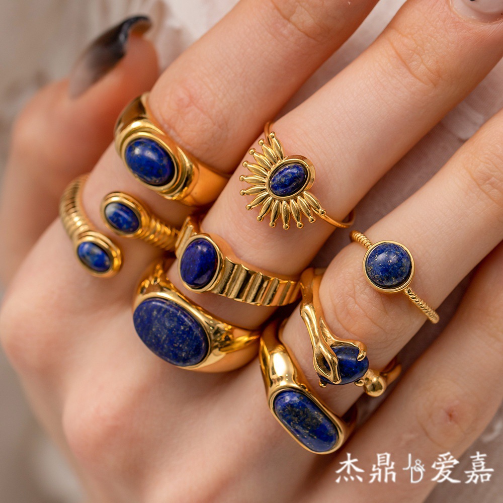Anillos Vintage Europeos y Americanos Jieding para Mujer, Joyería de Acero de Titanio de Alta Gama, Anillos de Lapislázuli de Nicho al por Mayor