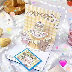 Ins same style Korean style cute bear and bunny birthday cake cartoon commemorative three-dimensional greeting card birthday gift