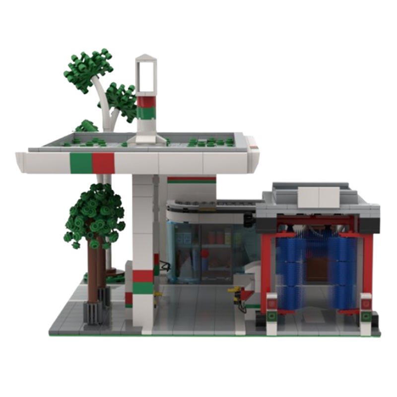 Small Particle Gas Station Building Block Model Construction Set_voghion.com