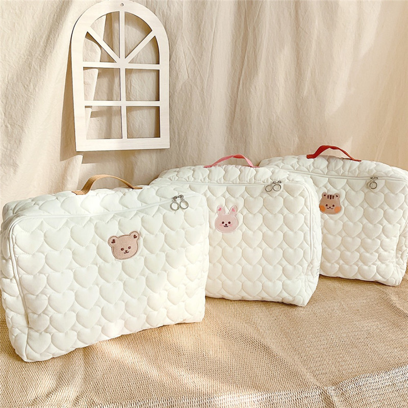 ins Korean love bear portable zipper mother and baby bag embroidered quilted luggage bag baby stroller hanging bag