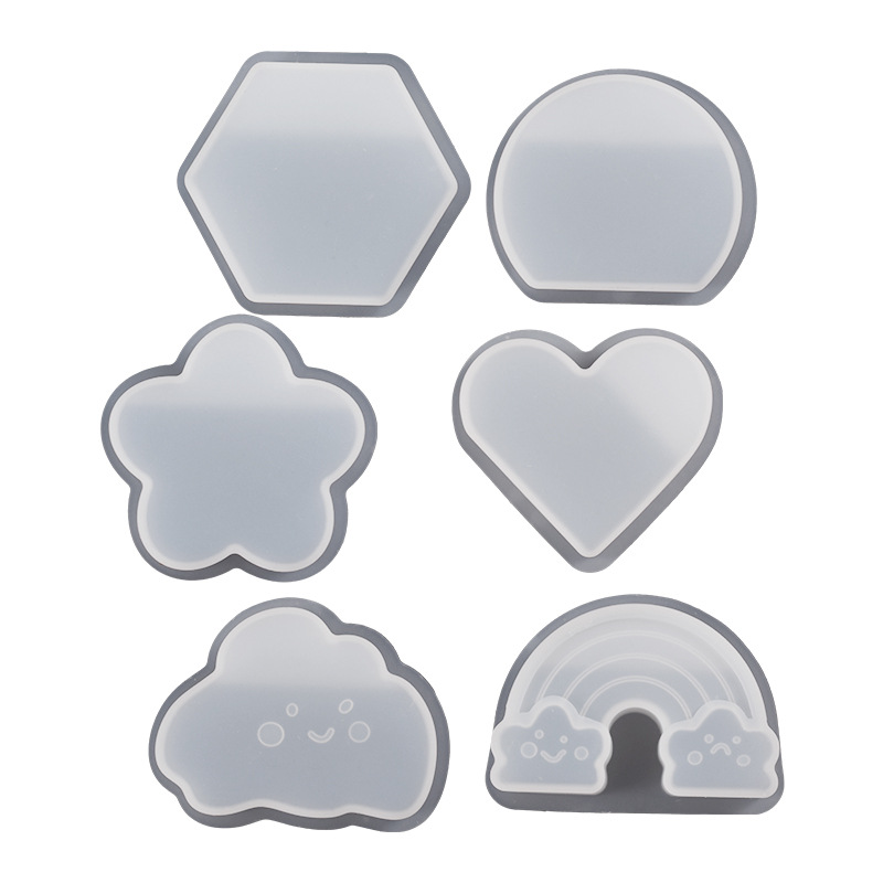 Yu Meiren DIY resina epoxi semicírculo flor nube Arco Iris seis lados amor tarjeta de visita titular de la tarjeta molde de silicona