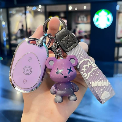 Case Buckle, Car key bag - electric-car-j-smart-3-key-purple-single-shell-purple-violent-bear-pendant
